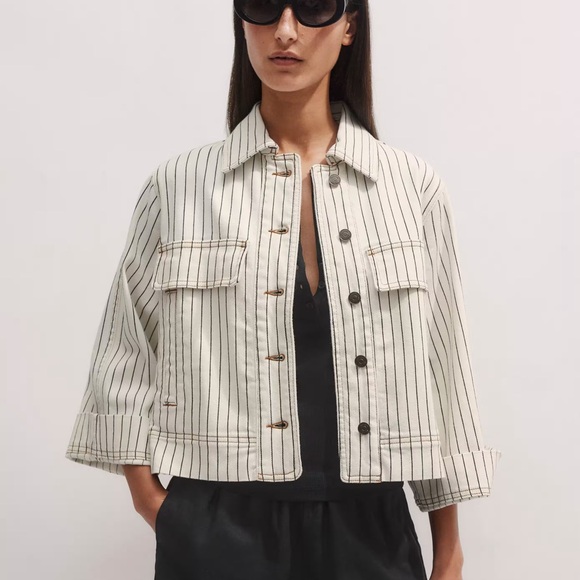 ME + EM Jackets & Blazers - ME + EM | Italian Denim Pinstripe Swing Jacket